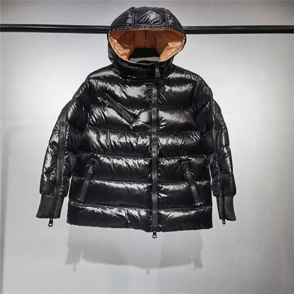 Moncer diagonal zipper down jacket black pink lining