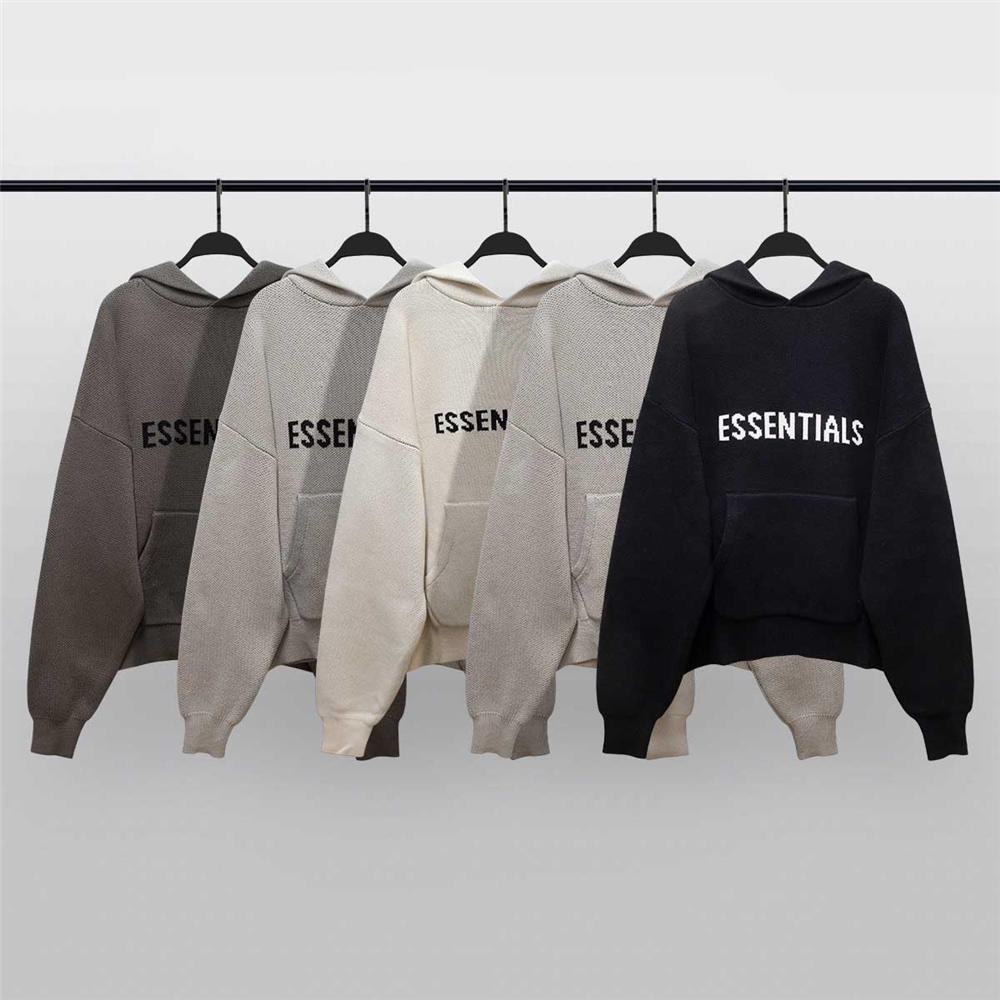 FOG essentials hooded knit sweater dark grey/grey/cream/black