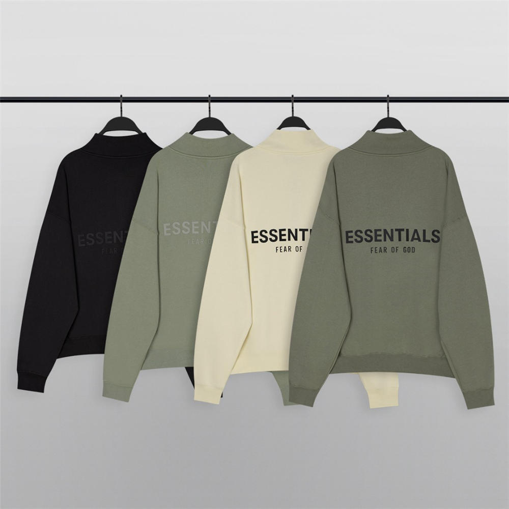 FOG essentials 21ss offset print long sleevehalf zipper crewneck