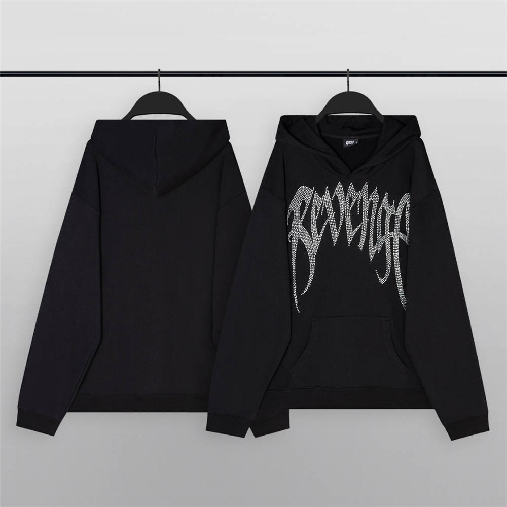 FOG REVENGE hot rhinestone letters hoodie black