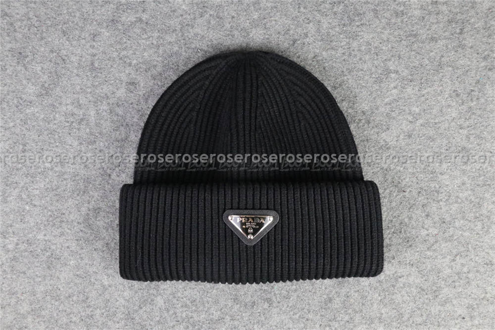 Prada logo rib-knit beanie hat