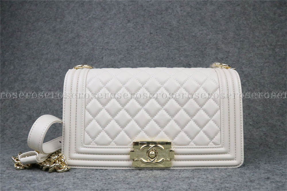 Chane Boy Flap Quilted Caviar Gold-tone Medium White