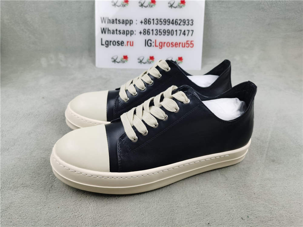 Rick Owens Black Leather Low Sneakers