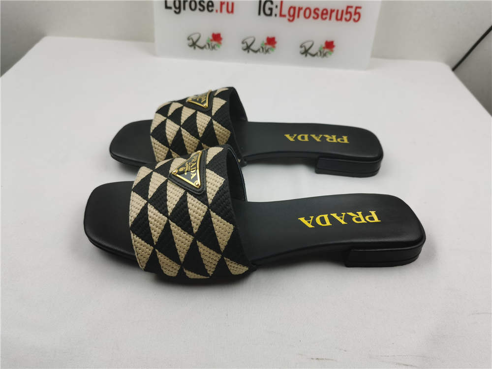 Prada Triangle Jacquard Flat Sandals