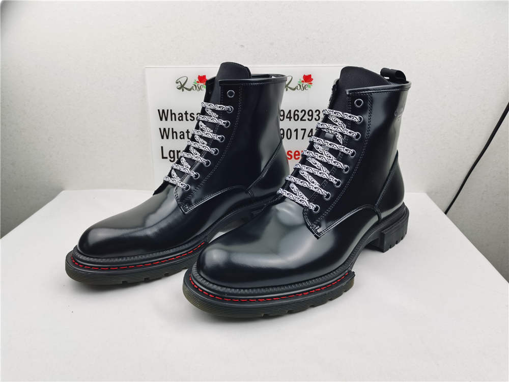 Dior Plain Toe Plain Leather Logo Outlet Boots Black