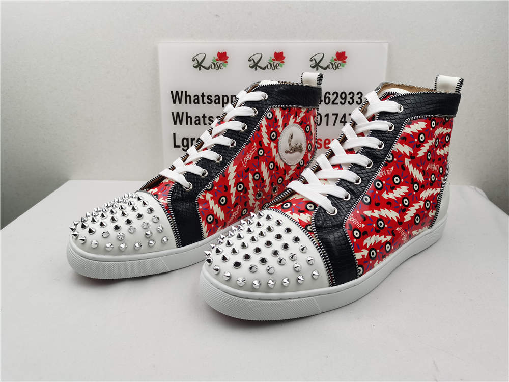 Christian Louboutin Spikes Orlato Leather x fabric High-top