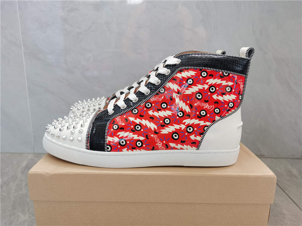 Christian Louboutin Spikes Orlato Leather x fabric High-top